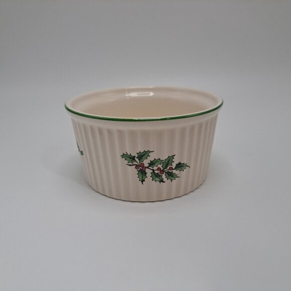 Spode Christmas Tree Earthenware Fluted Ramekin Holly Decor Green Trim Replace - Picture 5 of 7